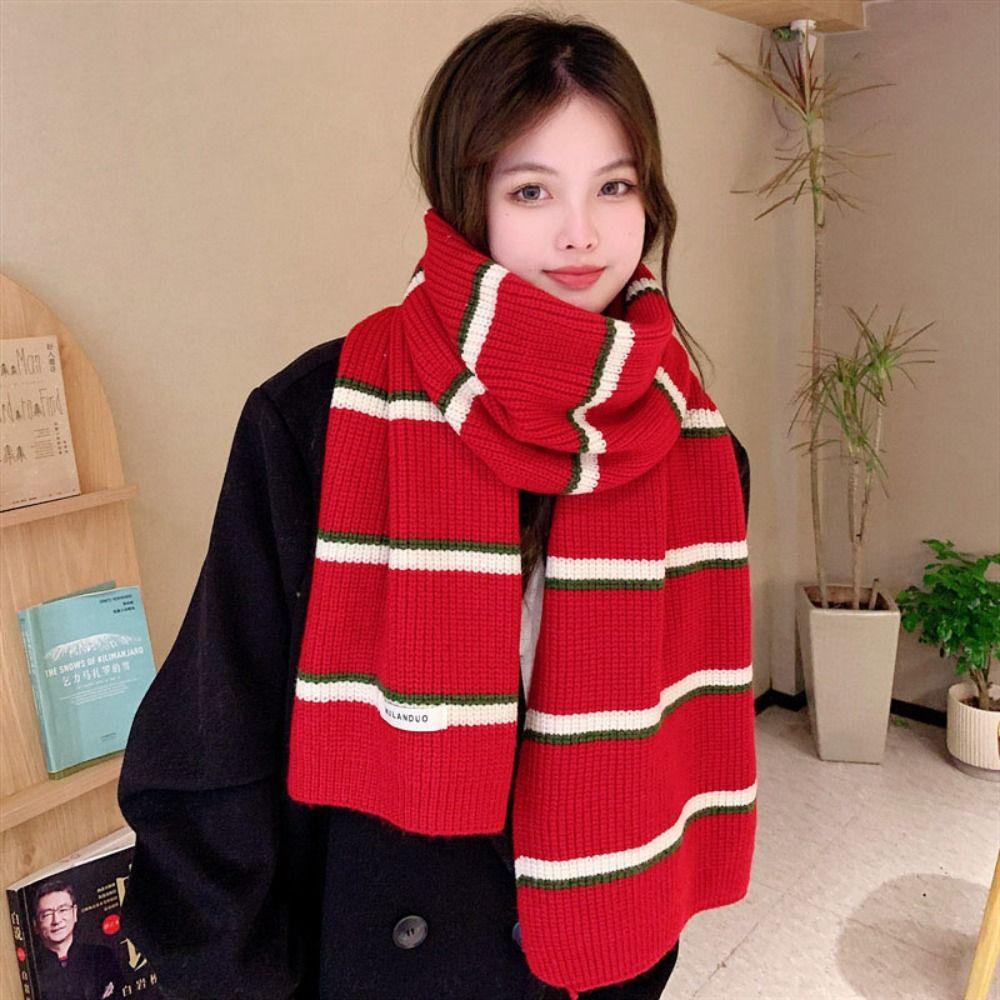 Thickened Stripe Knitted Scarf Keep Warm Shawl Scarf Fashion Women Long Scarf  Male/Female