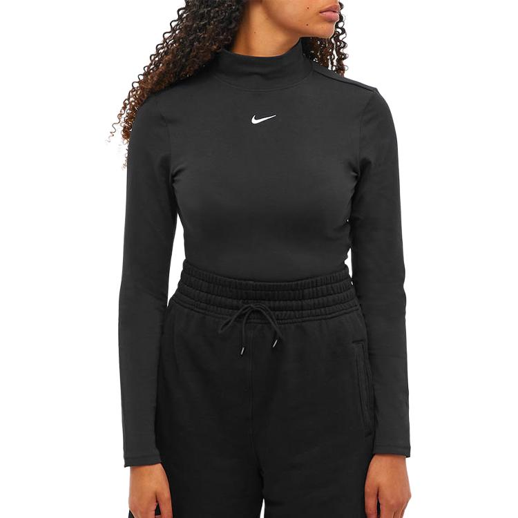 Nike Однотонная водолазка с длинным рукавом Женские топы Черный DD5882-010