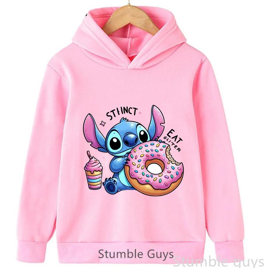 Autumn Kids Hooded Sweatshirt Sweet Cartoon Character Love Heart Print Long Sleeve Tops for Boys Girls 4-14Y
