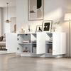 Buffet salon blanc brillant 160 x 35 x 60 cm 3 portes 6 compartiments étagères réglables grand rangement commode moderne chic déco!