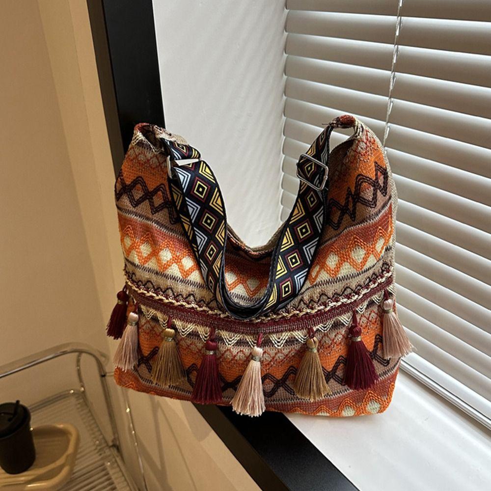 Плетеная сумка в этническом стиле, сумки через плечо, большая вместимость, сумка-тоут в богемном стиле, сумка через плечо с бахромой, для активного отдыха