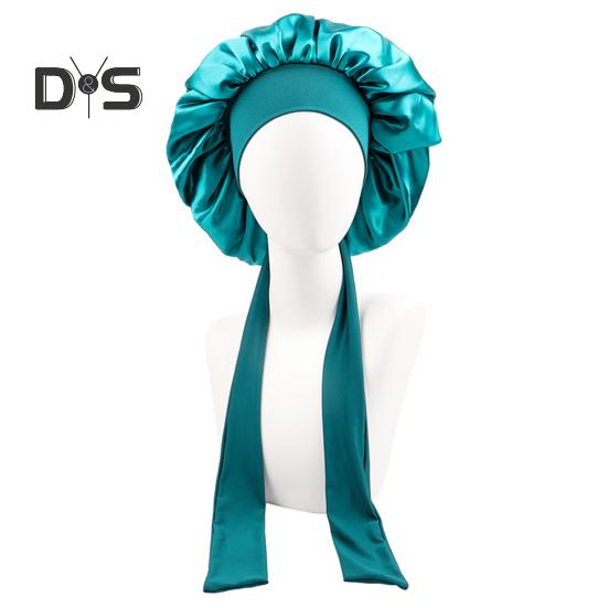Women Shower Cap Sleeping Satin Bonnet Solid Color Adjustable Lace-up Bow Waterproof High Density Women Braids Curly Night Hat Beauty Parlor Cap