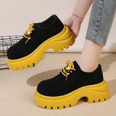 Модные осенние новые туфли на блочном каблуке, женская мода, круглый носок, замшевые на шнуровке, на платформе, нескользящие, низкие