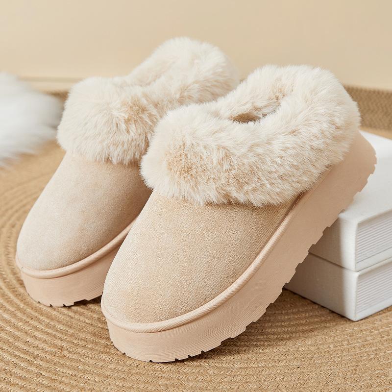 Женские зимние ботинки на толстой платформе, зимние короткие тапочки из искусственной замши с подкладкой из искусственного меха, нескользящие, теплые, для дома и улицы для женщин