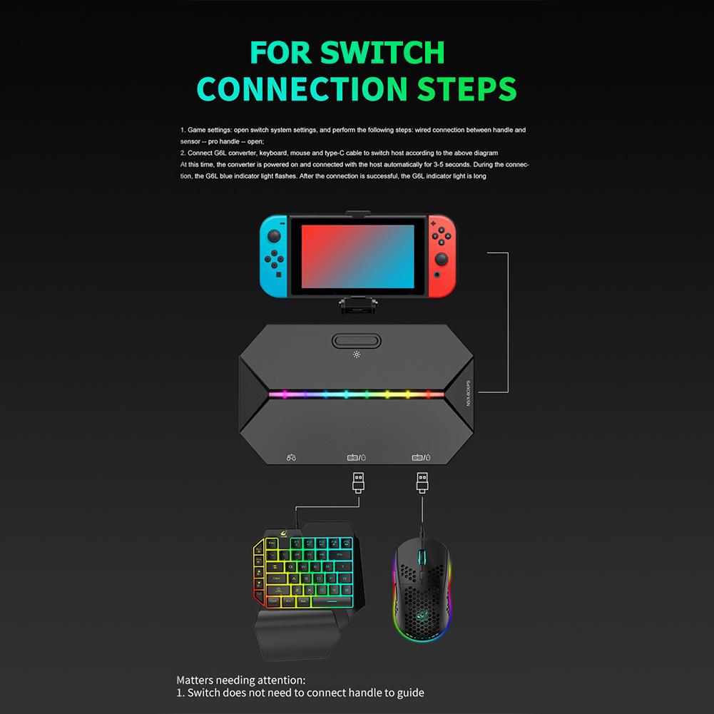 Игровая клавиатура G6L Конвертер мыши Портативный проводной мобильный контроллер Адаптер для Nintendo Switch для NS/NS OLED/Xbox One/PS4
