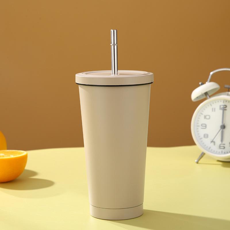 Кружка для кофе из нержавеющей стали с двойной изоляцией, соломинкой и крышкой, большая емкость для воды, бытовая высококачественная удобная посуда для питья