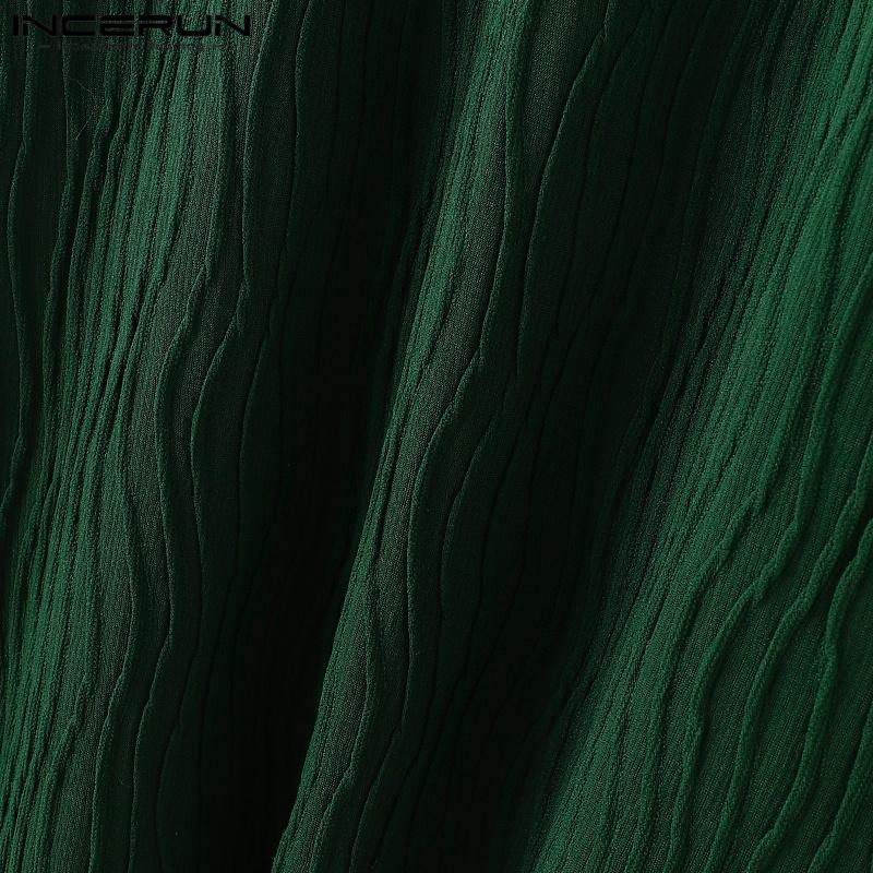 INCERUN Мужские текстурные футболки с коротким рукавом, повседневные полосатые топы