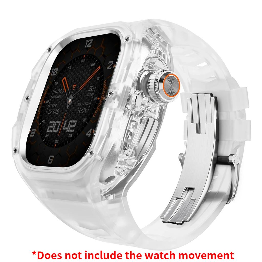 Роскошный мод-комплект для Apple watch Ultra 3/2/1 49 мм Спортивный резиновый ремешок+чехол для Iwatch ultra 49 мм Прозрачный ледяной чехол Комплект для переделки
