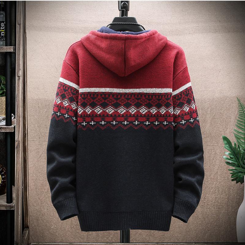 Fashion Men's Jacket Fall And Winter Casual Sweater Jackets Warm Knit Sweater Hooded Hoodie Coats