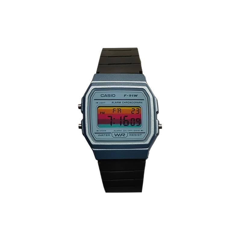 Casio Индивидуальные часы модифицированная серия разноцветные горизонтальные полосы зеркало синий полимерный корпус водонепроницаемые 200 метров F-91WS-2 modi F-91WS-2