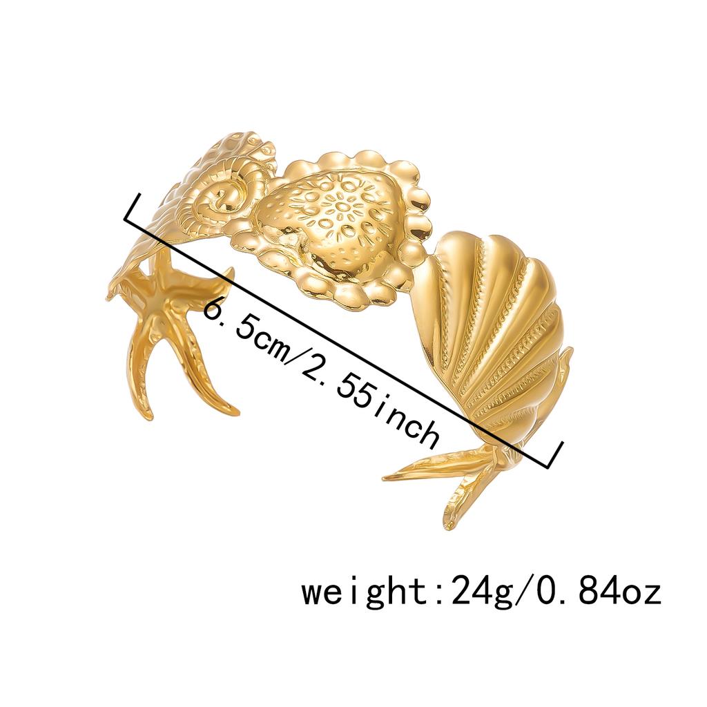 Vintage Heart Conch Stainless Steel Bangle For Women Textured Marine Style Bracelet Jewelry Accessories