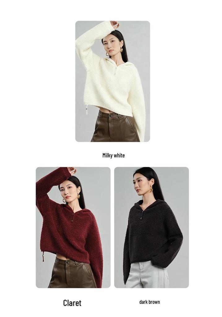 Women's Thick Pure Wool Hooded Sweater - Long-Sleeve, Loose, Warm, and Versatile Pullover