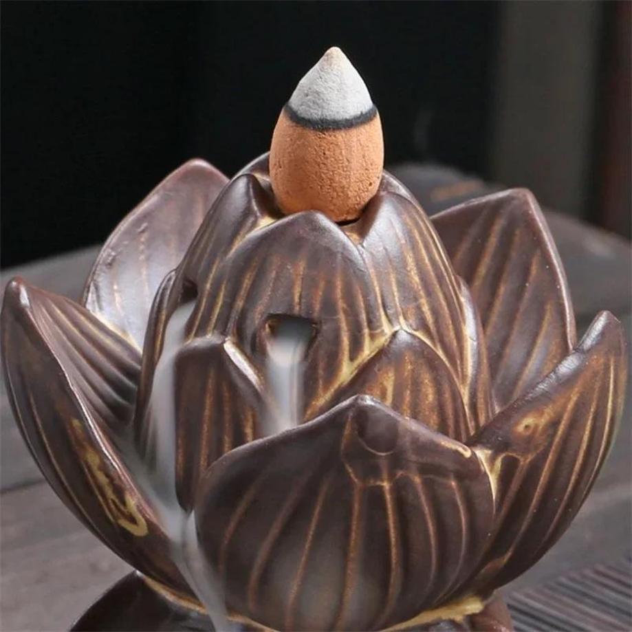 1 Pcs New Lotus Backflow Incense High Mountain Flowing Water Creative Ornament Ceramic Home Retro Backflow Incense