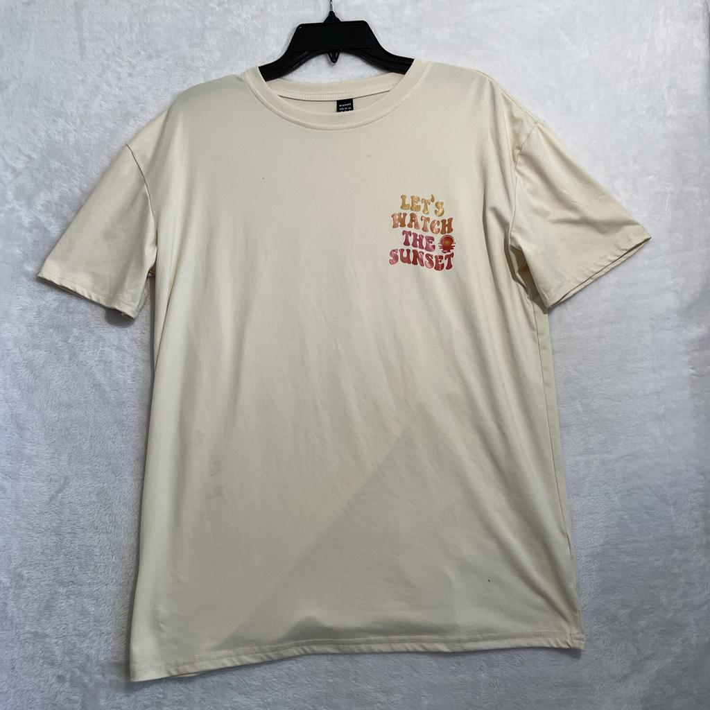 Grawell Mens T Shirt Beige S Sunset Graphic Crew Neck Pullover Short Sleeve