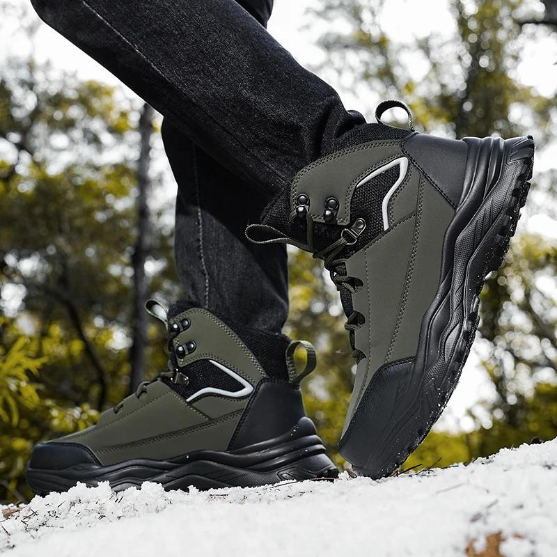 Модные новые мужские зимние ботинки для снега, водонепроницаемые кожаные кроссовки, супер теплые мужские ботинки, мужские походные ботинки, рабочая обувь, размер 39-48