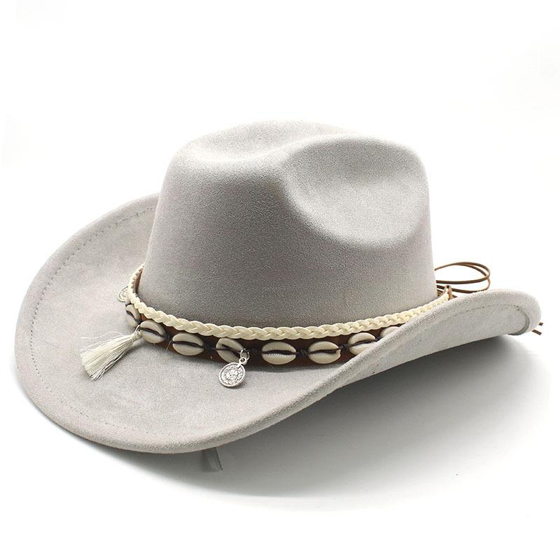 White Fringed Decorative Suede Fleece Warped Edge Western Cowboy Hat Men And Women Outdoor Curled Brim Ethnic Style Top Hat Felt Hat