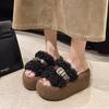 Модные пушистые шлепанцы на толстой подошве для женской верхней одежды 2025 осень и зима новые утолщенные шлепанцы на одной педали в стиле кэжуал с добавлением хлопка