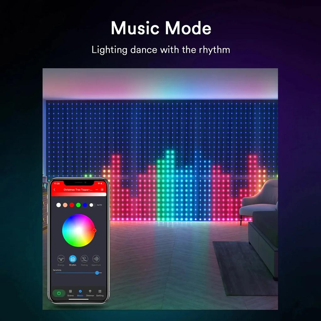 Smart Curtain Lights LED String Lights DIY Dynamic Pattern Music Sync Timer App Remote Control for Bedroom Christmas Party Decor