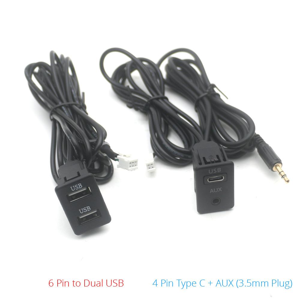 4 6 Pin Dual USB Type-C Panel Car Dash Flush Mount 3.5mm AUX RCA Charger Data Cable Adapter for Android Multimedia Radio Player
