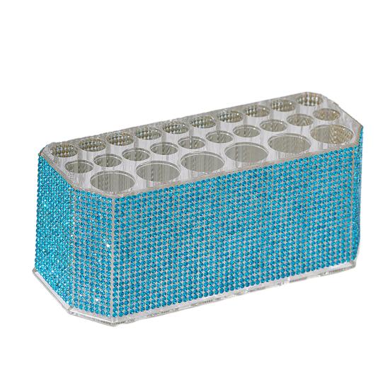 Rhinestone Acrylic Makeup Brush Holder 26 Holes Nail Brush Storage Box Desk Pen Organizer Display Stand for Cosmetic Tools Eyebrow Pencil Eyeliners