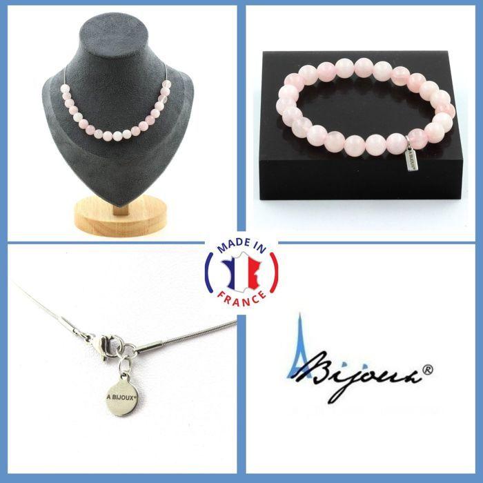 Stones and Minerals. Jewelry Set Bracelet Necklace 20 Pearls Rose Quartz 8 Mm. Chain In Customizable Size.