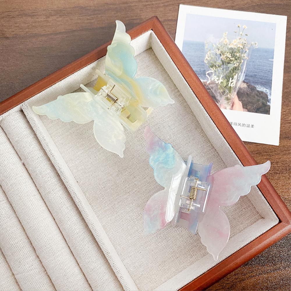 Цветная заколка для волос в виде бабочки, меняющая цвет, большая зажим-акула, ацетатная заколка-коготь бабочка, для девочки