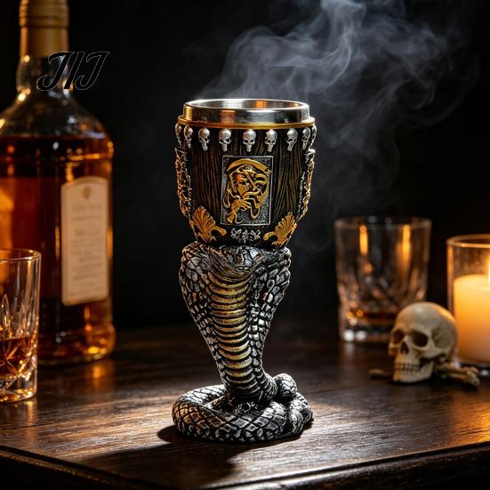 Dark Style Barware Horrible Resin Stainless Steel Skull Goblet, Retro Skeletal Wine Gothic Spooky Theme Tabletop Decor Cocktail Glasses, Vintage