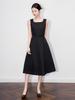 French High-End Square Neck Sleeveless Midi Dress with Waist-Gathering
