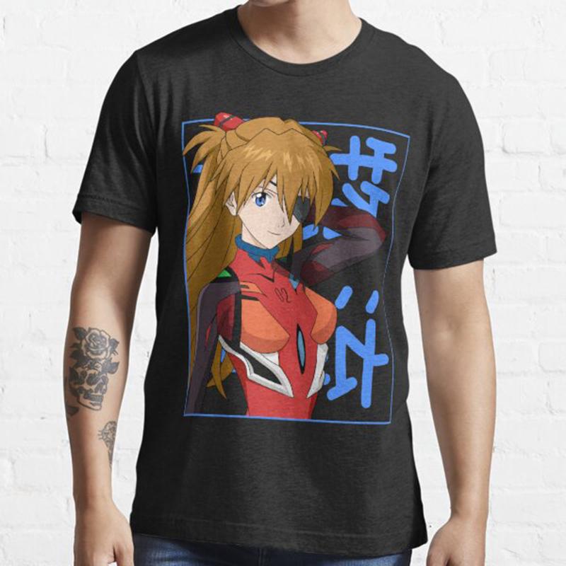 Летняя мужская мода повседневные рубашки с короткими рукавами Neon Genesis Evangelion Asuka черные футболки большие футболки