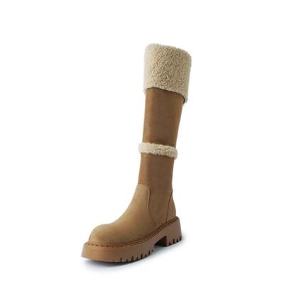 Женские зимние сапоги до колена для осени и зимы, удобные теплые хлопковые ботинки и сапоги из чистой шерсти с толстой подошвой