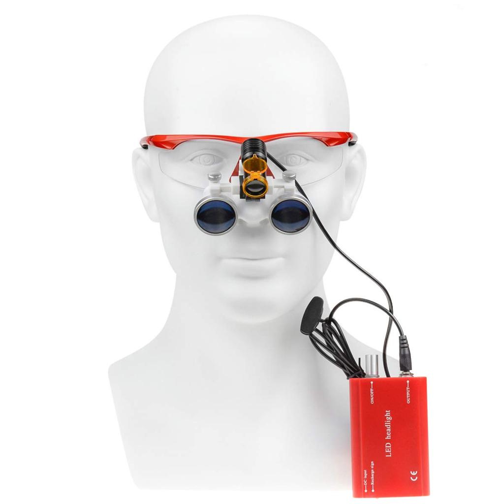 Бинокулярная лупа со светодиодной подсветкой 5 Вт, портативная, с футляром для хранения 2,5X + крепление DY-008 (красный)