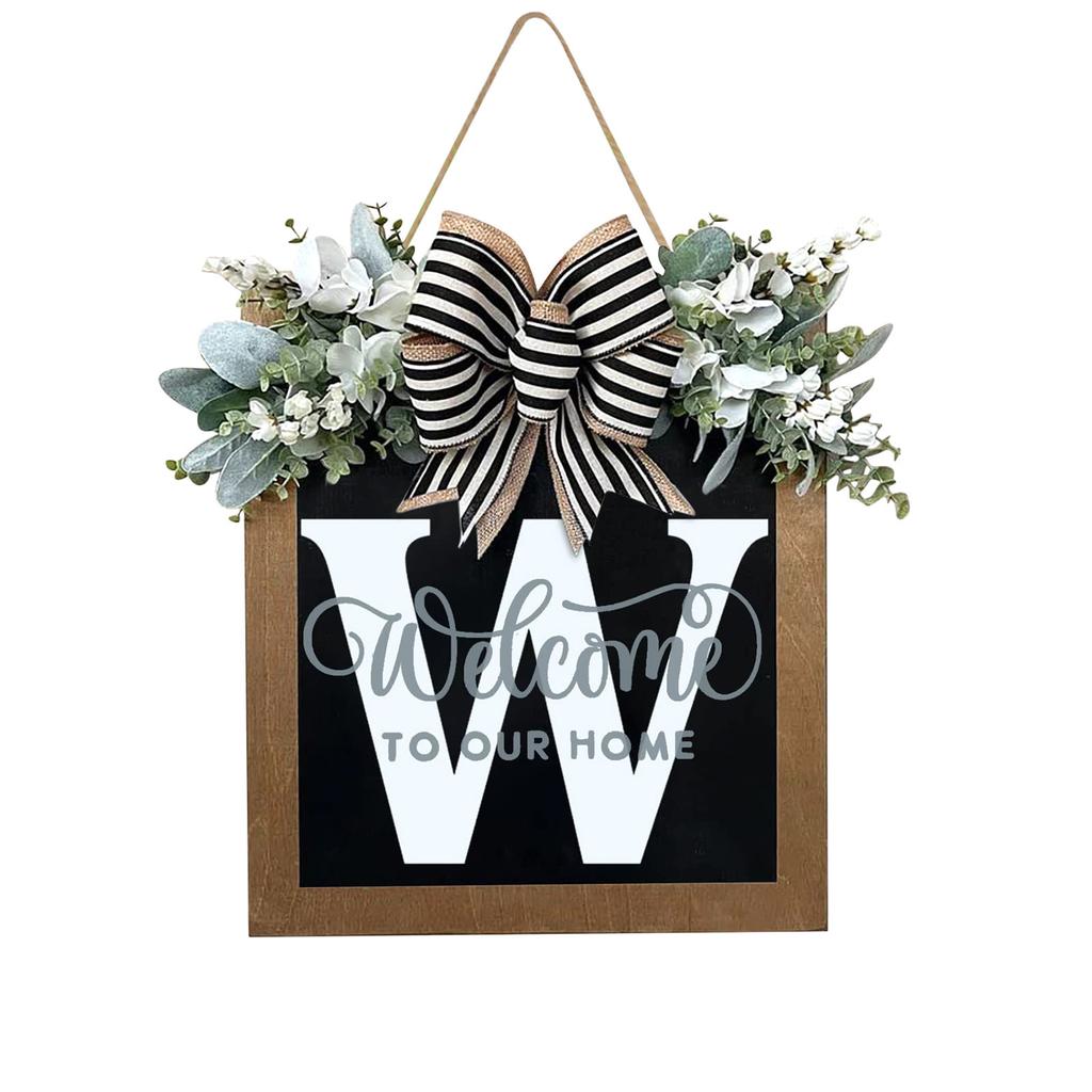 New Surname Year Round Front Door Wreath, Front Door Welcome Sign, 26 Letter Wreath With  Wreath And Bow