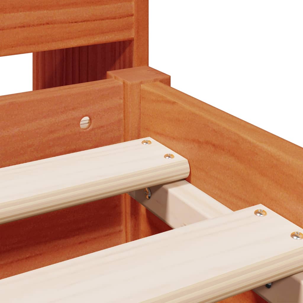 Solid Wood Bed with Shelf Without Mattress Wax Brown 135 x 190 cm
