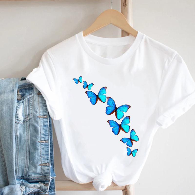 Повседневная одежда с бабочкой, женская одежда с цветочным принтом 90-х годов, женская одежда с коротким рукавом, модная одежда, футболка, женская футболка с графическим принтом