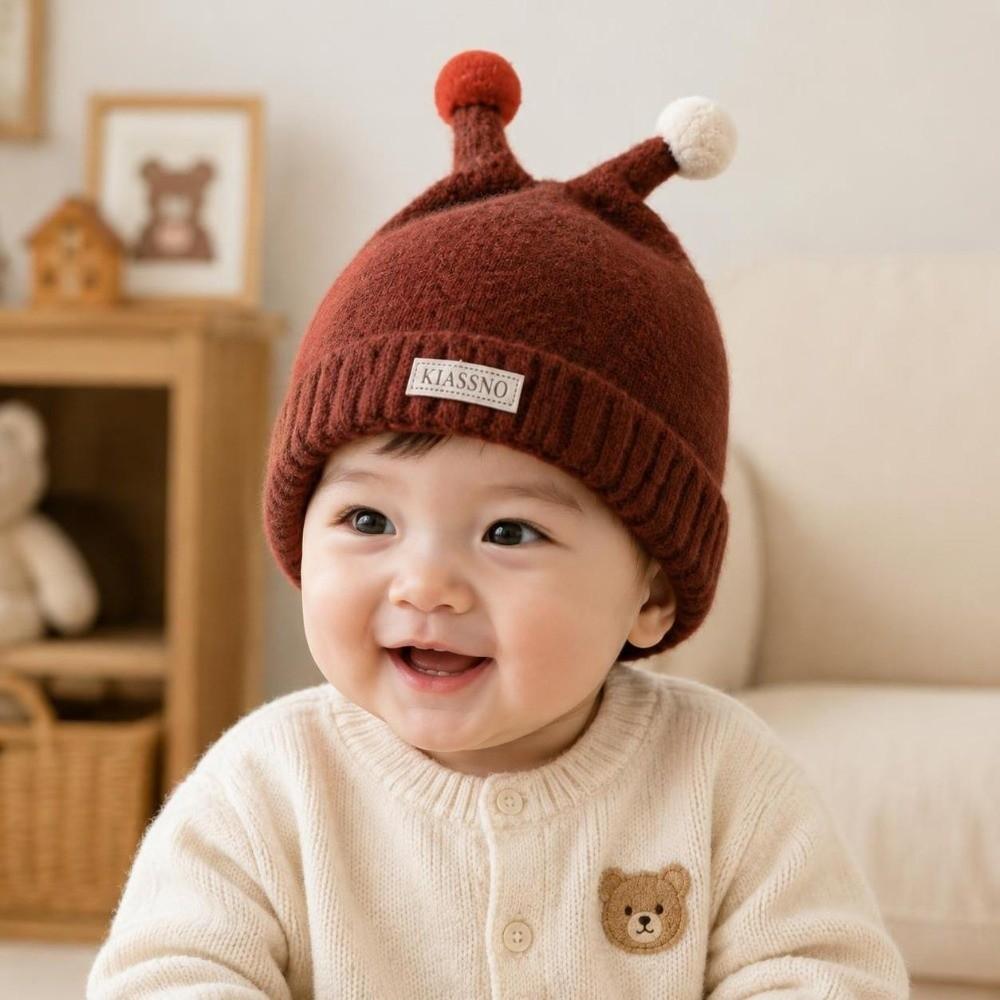 Warm Pompom Baby Infant Cap Solid Color Pullover Hat Cute Toddler Yarn Beanies Daily Wear