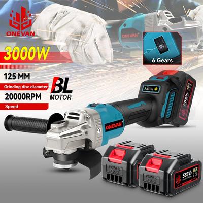 Бесщеточная угловая шлифовальная машина 125 мм, аккумуляторная полировально-шлифовальная машина, 6 передач, инструмент для резки металла, дерева для батареи Makita 18 В