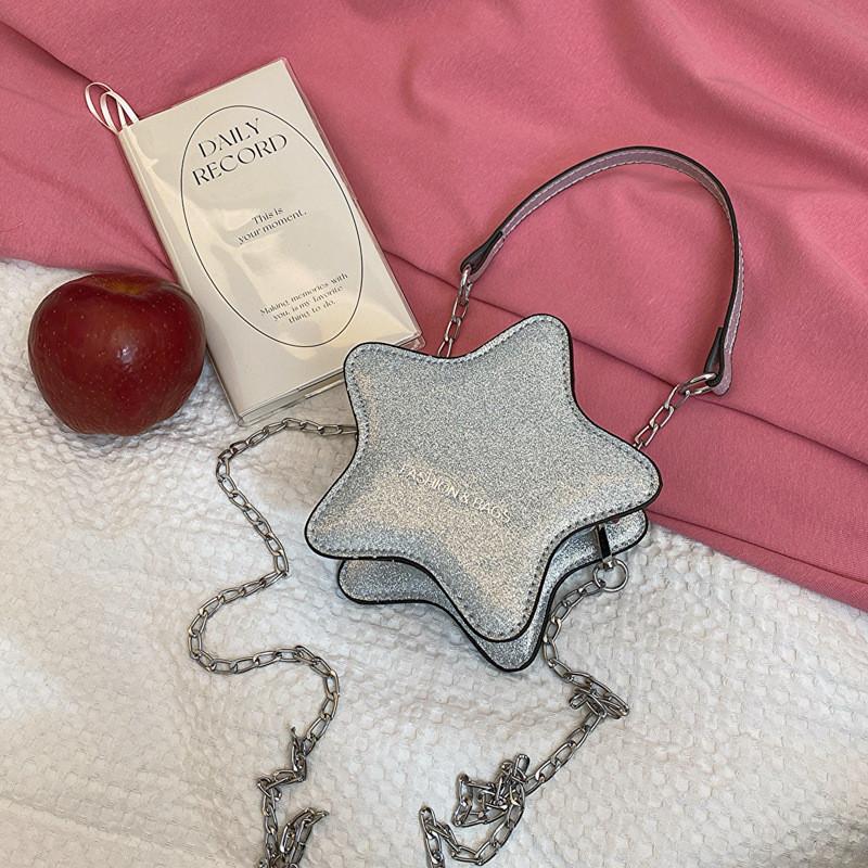 Модная однотонная глянцевая детская повседневная сумка через плечо на цепочке в форме звезды для детей дошкольного возраста