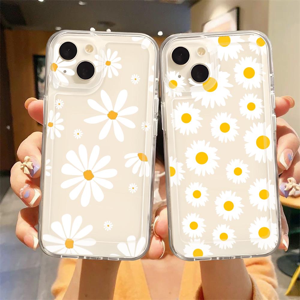 Летний чехол для телефона с цветком ромашки для iPhone 16 15 14 13 12 11 Pro Max Mini X XS SE 7 8 Plus 16E Ударопрочный Мягкий Прозрачный Чехол