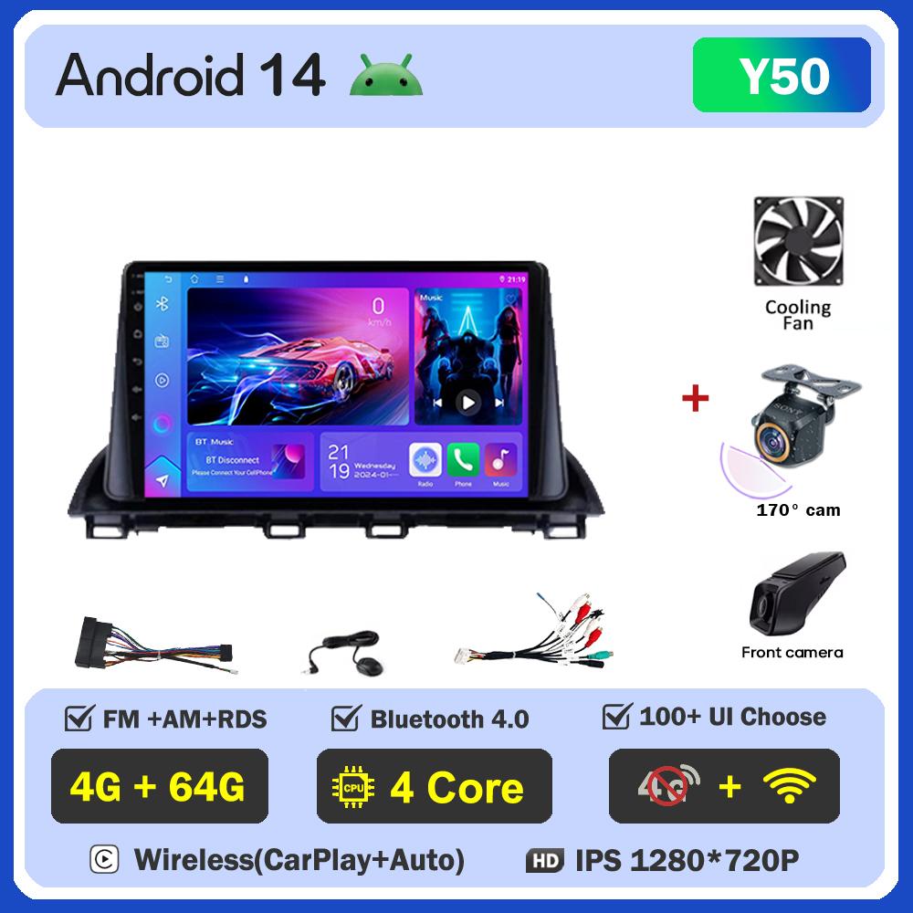 Для Mazda 3 Axela 2014 22015 2016 2017-2019 Автомобильный мультимедийный видеоплеер с сенсорным экраном Android 14 Автомобильное радио GPS-навигация Wi-Fi