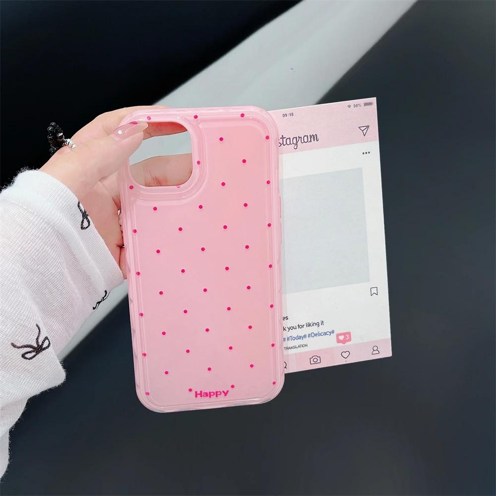 Корейский Милый Чехол для Телефона в Горошек Цвета Макарон Для iPhone 15 14 13 12 Pro Max 11 Стильный Эстетичный Ударопрочный Мягкий Задний Чехол