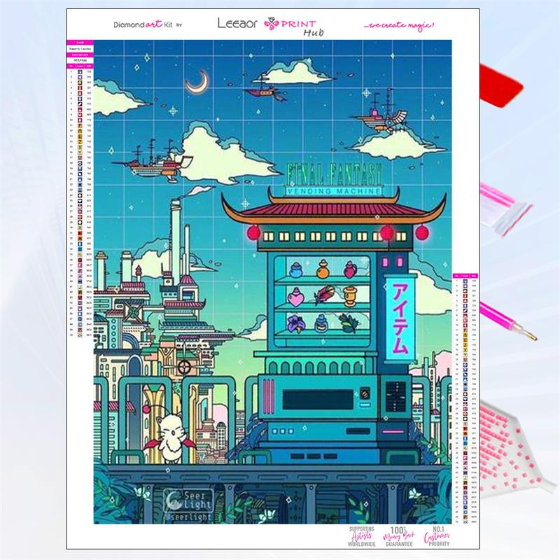 5D Diy Diamond Painting Japanese Anime Building Scene Fantasy Full Rhinestone Mosaic Embroidery Cross Stitch Kit Home Decor Gift