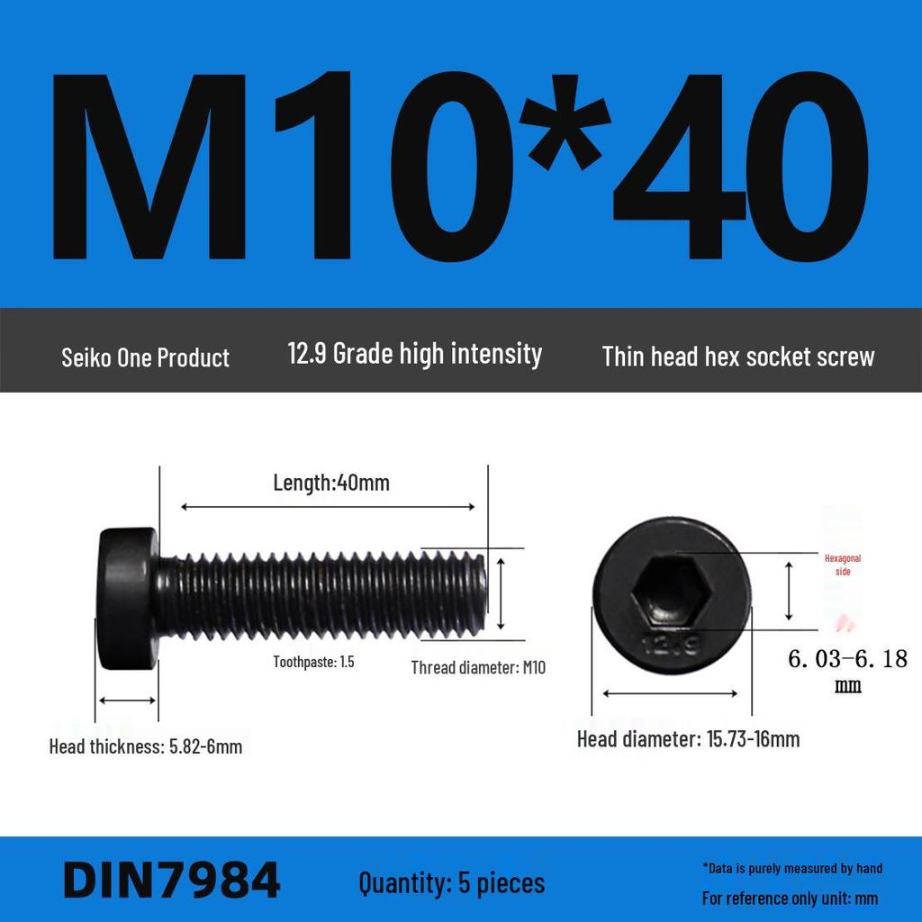 DIN7984 Класс прочности 12.9 Винты с шестигранной головкой и низкой головкой - Размеры от M3 до M16