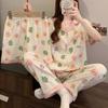 Милая сестра Loopy Хлопковая пижама Облачко Женская летняя с лацканами Мультяшный маленький бобр Домашняя одежда Комплект из трех предметов с коротким рукавом