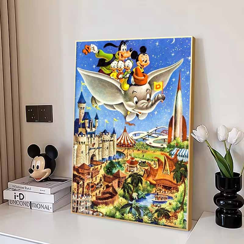 Disney Cartoon Diamond Painting Mickey and the Family Soaring Over the Park Retro Illustration 5D DIY Art Cross StitchKitMosaicEmbroideryHomeDecorGift