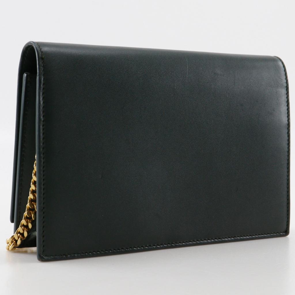 SAINT LAURENT Kate Chain wallet YSL logo Green Calfskin Women Used