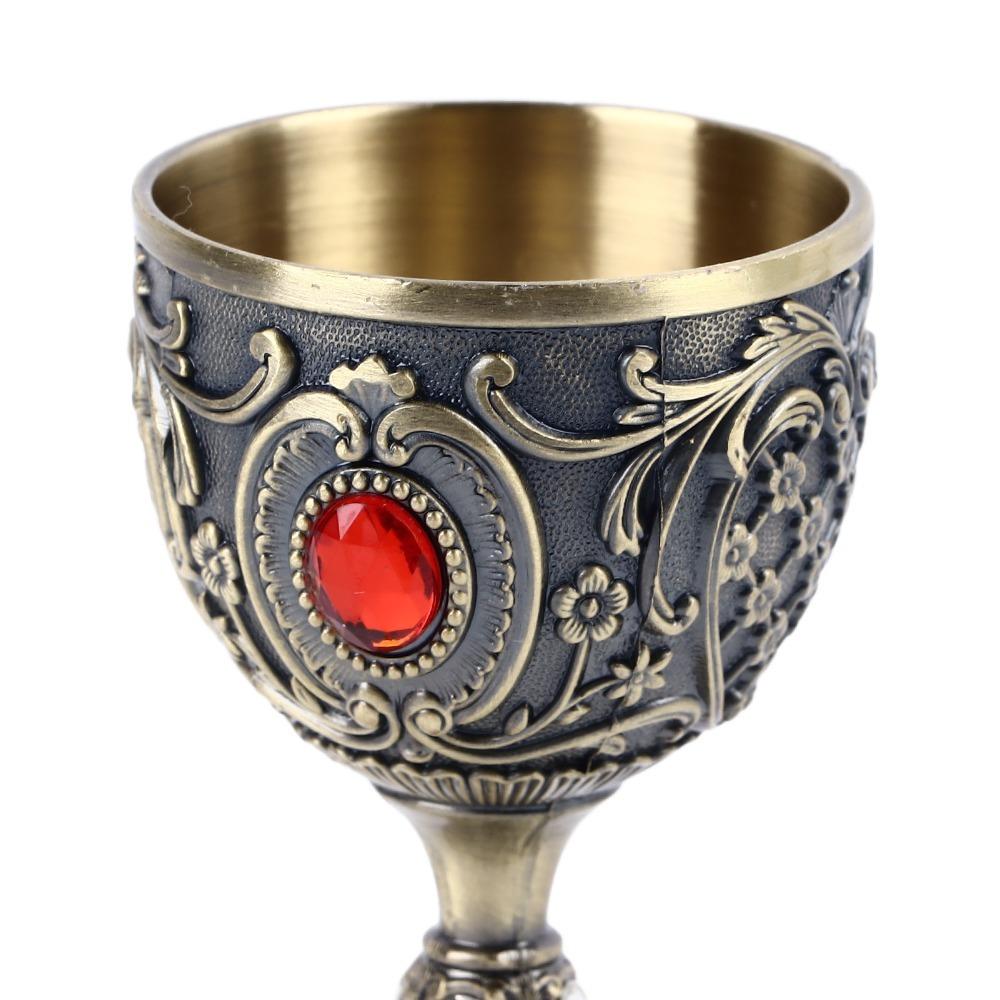 2PCS Small Zinc Alloy Goblet Gold White Embossed Wine Glass Retro Metal Cup Banquet Celebration