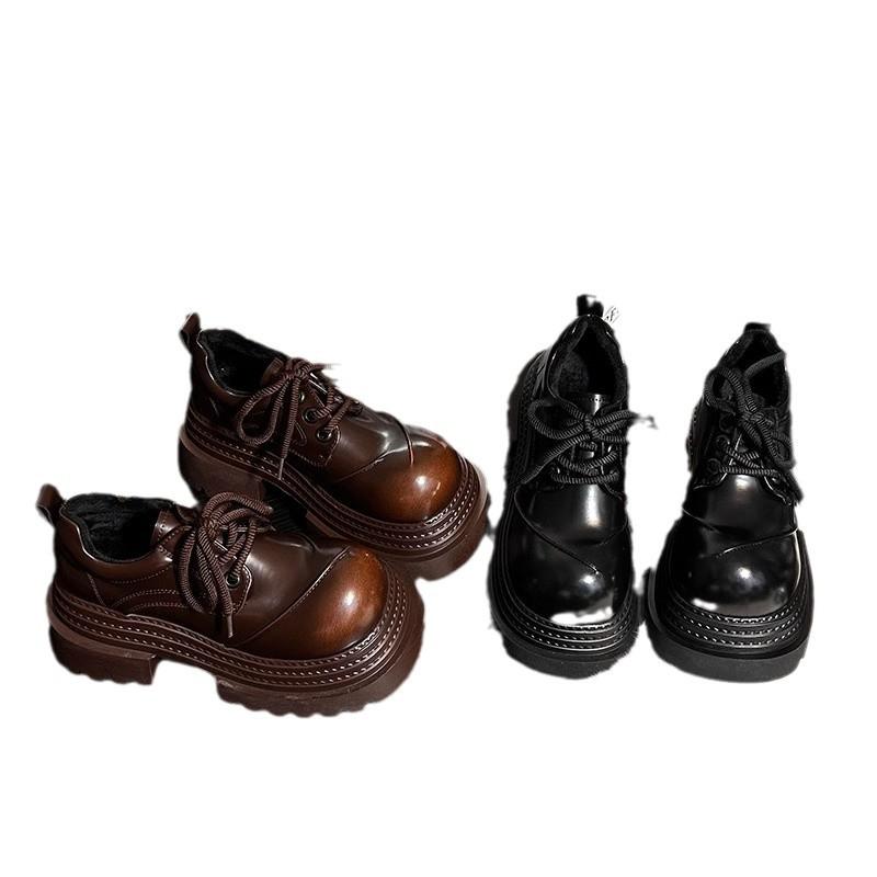 Женские ретро лоферы Весна Новинка Роскошный бренд Увеличенная толстая подошва Кожаные оксфорды На шнуровке Уличная рабочая платформа