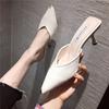 Baotou Semi-slippers Women Wear All-match Pointed Head High Heel Thick Heel Cool Slippers Women's Summer Middle Heel Lazy Shoes