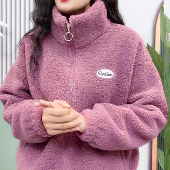 Женское зимнее пальто из шерпы, нечеткое теплое сплошное цветное воротник-стойка, свободный крой, застежка-молния, двойной карман с заниженным плечом и длинными рукавами, женское женское пальто