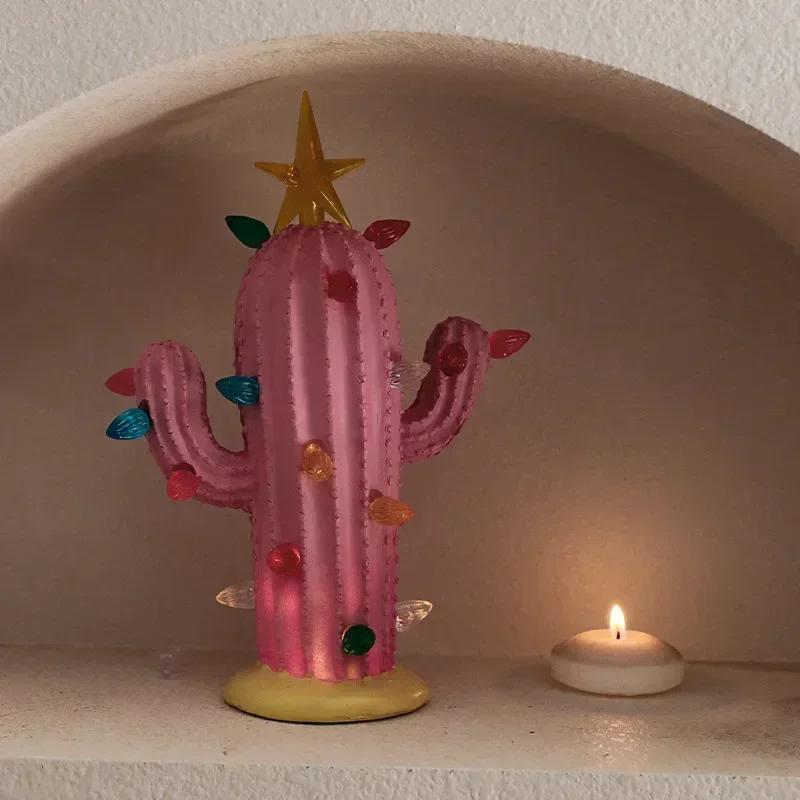 Cactus Resin Decorative Ornaments LED Home Light Design Atmosphere Green Plants Courtyard Desktop Design Atmosphere